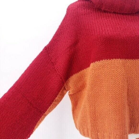 PEPALOVES Colorblock Sweater Turtleneck Red Orange Oversized - Picture 3 of 7
